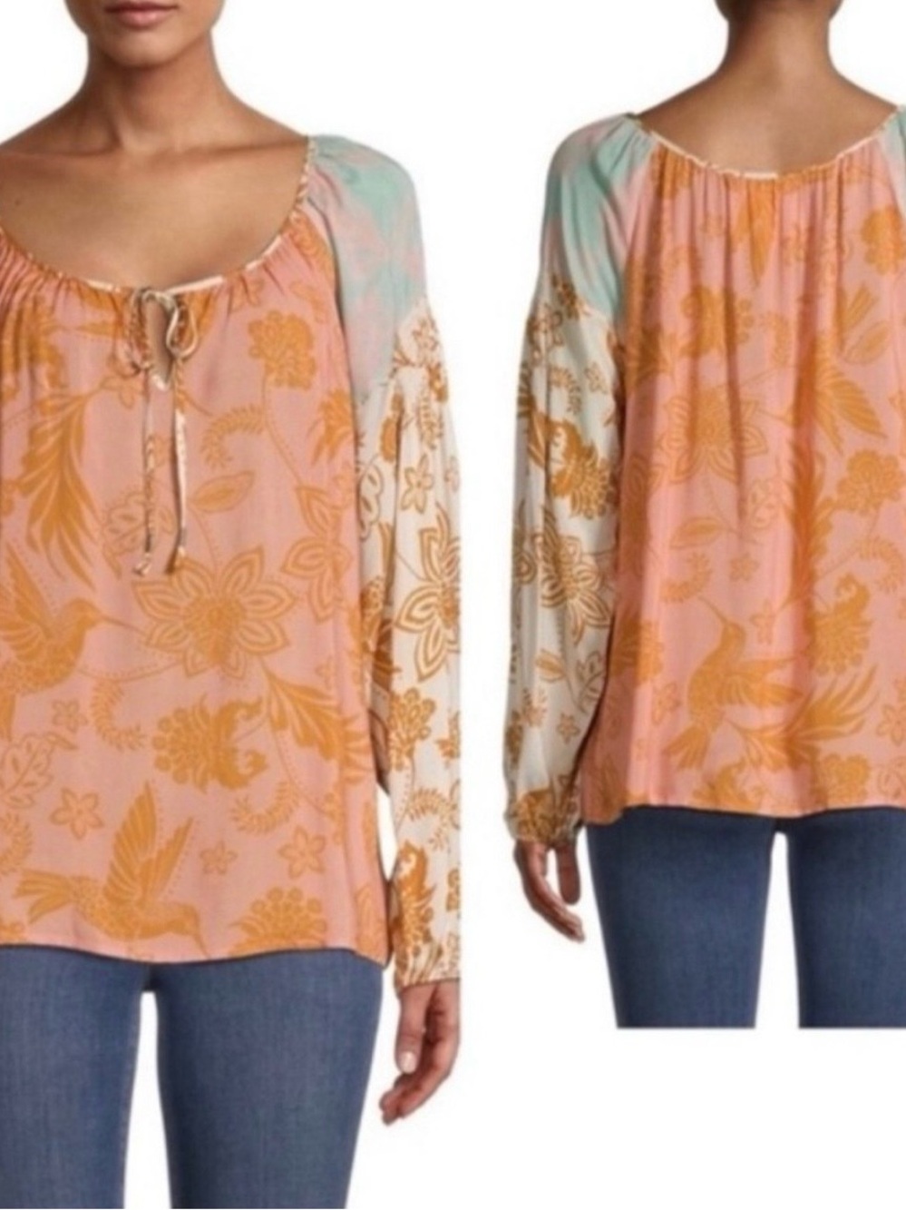 Johnny Was Waimea Mixed Floral Patchwork Peasant Top Pink & Orange Size XL - Picture 16 of 16